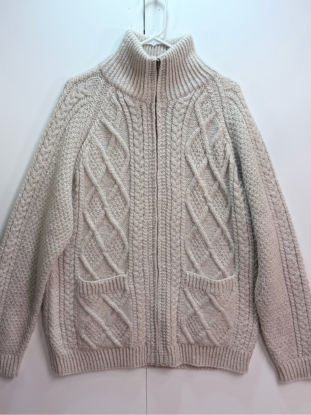 Aran Woollen Mills Men's 100% Merino Wool Cable Knit Full-Zip Cardigan
